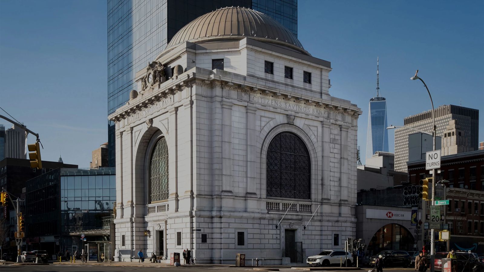 Beaux-Arts bank building with a dome on a Chinatown corner